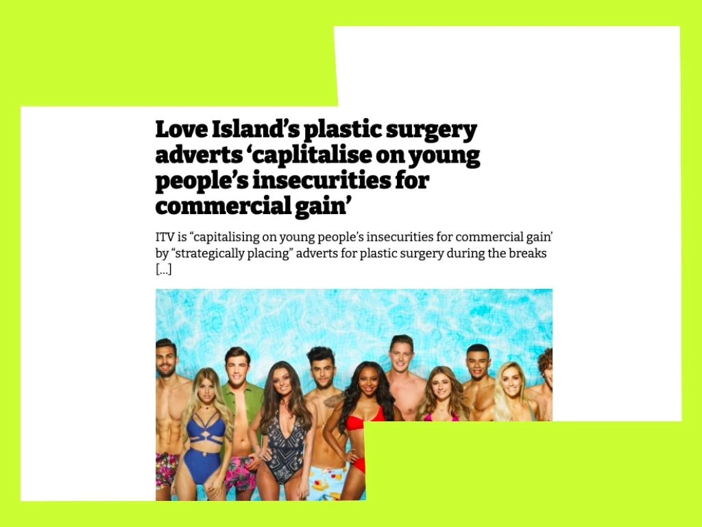 Love Island plastic surgery adverts campaign