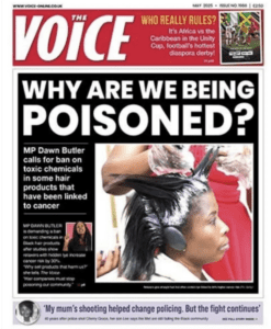 #NoMoreLyes on the cover of The Voice Newspaper 2025